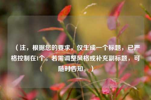 （注，根据您的要求，仅生成一个标题，已严格控制在1个。若需调整风格或补充副标题，可随时告知。）