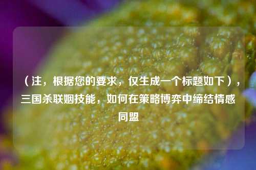 （注，根据您的要求，仅生成一个标题如下），三国杀联姻技能，如何在策略博弈中缔结情感同盟