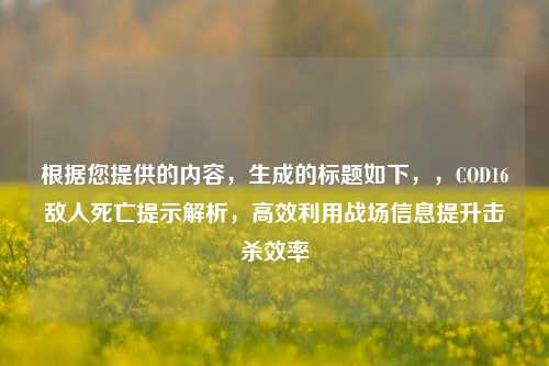 根据您提供的内容，生成的标题如下，，COD16敌人死亡提示解析，高效利用战场信息提升击杀效率