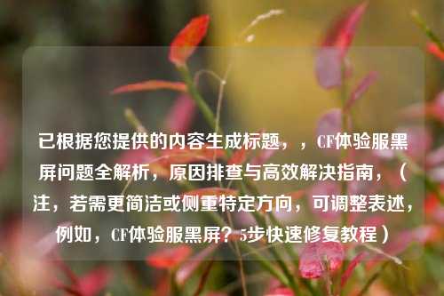 已根据您提供的内容生成标题，，CF体验服黑屏问题全解析，原因排查与高效解决指南，（注，若需更简洁或侧重特定方向，可调整表述，例如，CF体验服黑屏？5步快速修复教程）