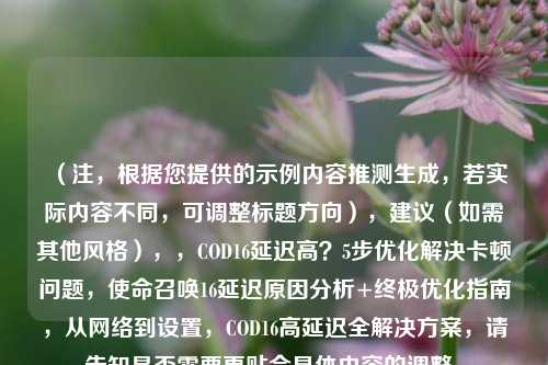 （注，根据您提供的示例内容推测生成，若实际内容不同，可调整标题方向），建议（如需其他风格），，COD16延迟高？5步优化解决卡顿问题，使命召唤16延迟原因分析+终极优化指南，从网络到设置，COD16高延迟全解决方案，请告知是否需要更贴合具体内容的调整。